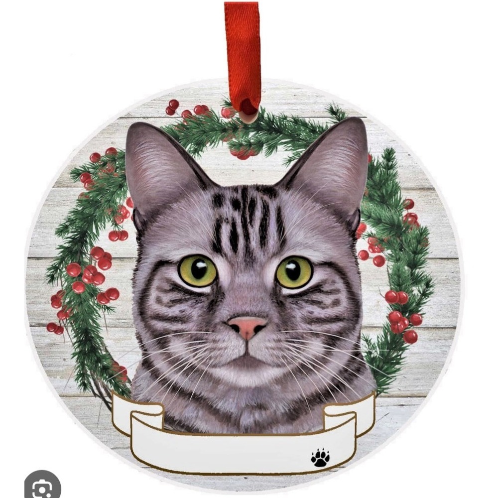Silver Tabby Ornament - E&S Pets - DIY Personalizable - Cat Gifts - Ceramic R...